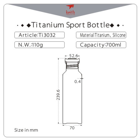 Botella Keith Titanium Titanium Sport Bottle 700 ml