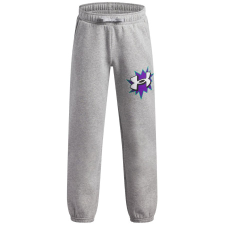 Pantalones para niños Under Armour UA B Rival FLC Graphics Jgr Mod Gray Light Heather gris/blanco Mod Gray Light Heather / / White