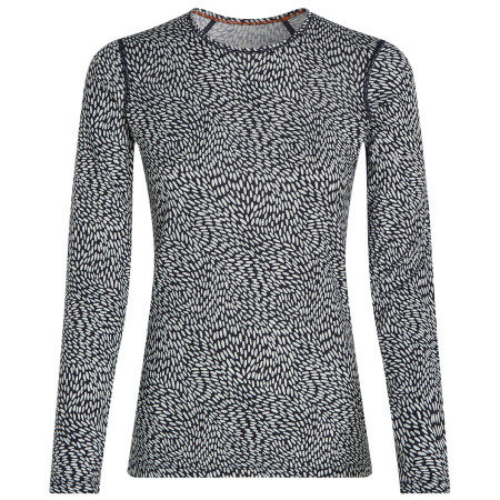 Camiseta funcional de mujer Icebreaker Women Merino 200 Oasis LS Crewe Flock Forms AOP blanco/negro Mdnav/Snow/Aop