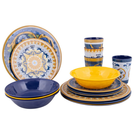 Vajilla Bo-Camp Tableware Sicilian 16pcs azul/amarillo