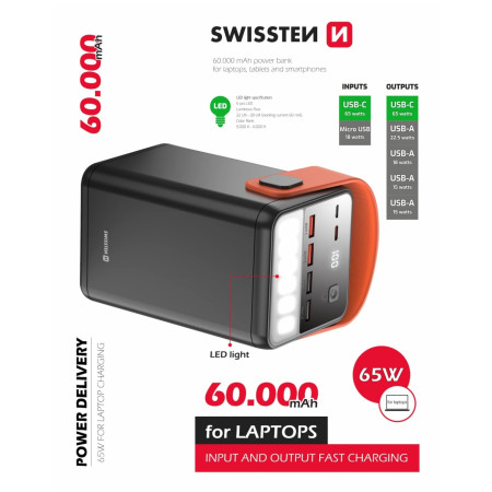Batería externa Swissten Power Line 60000 mAh 65W