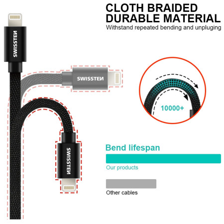 Cable de carga y datos Swissten Textile USB-C / Lightning 2 m