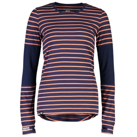 Camiseta funcional de mujer Mons Royale Cornice LS azul/rojo AlpineStripe