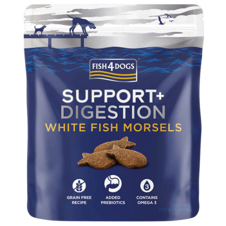 Golosinas para perros Fish4Dogs Digestion White Fish Morsels 225g