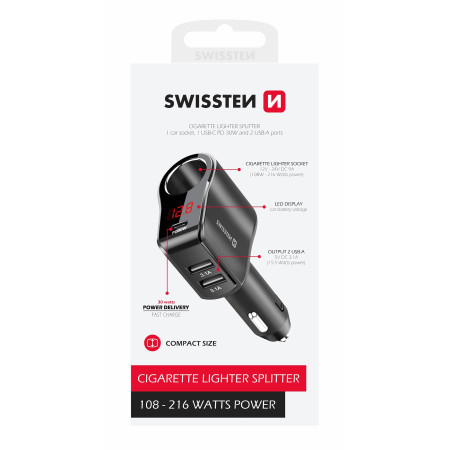 Adaptador para coche Swissten Car Adapter Compact 108W - 216W