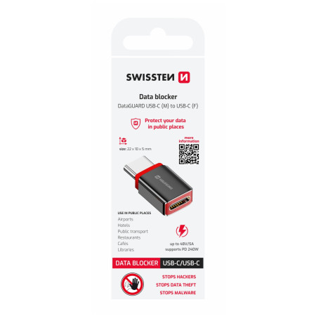 Adaptador Swissten Dataguard With Data Blocking USB-C (Male) / USB-C (Female)