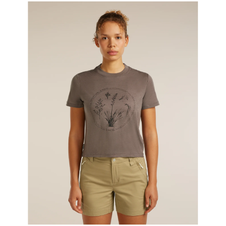 Camiseta de mujer Icebreaker Merino 150 Tech Lite SS Crop Tee Seed Story marrón claro PORCINI