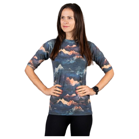 Camiseta funcional de mujer Drexiss All Alpine Peaks Merino Active azul/naranja