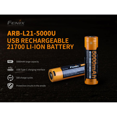 Acumulador Fenix 21700 5000 mAh s USB-C (Li-Ion)