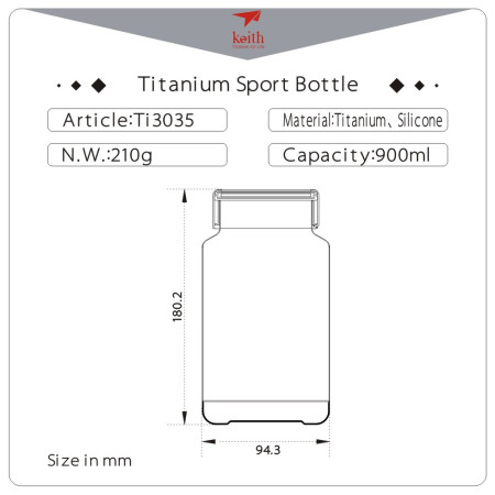 Botella Keith Titanium Titanium Sport Bottle 900 ml