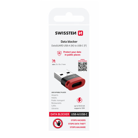 Adaptador Swissten Dataguard With Data Blocking USB-A (Male) / USB-C (Female)