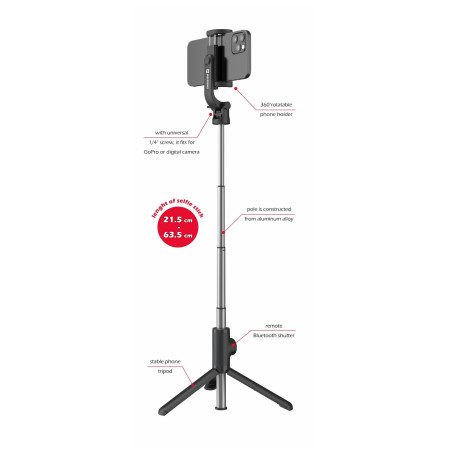 Palo de selfie Swissten BLUETOOTH SELFIE STICK ALUMINUM TRIPOD PRO