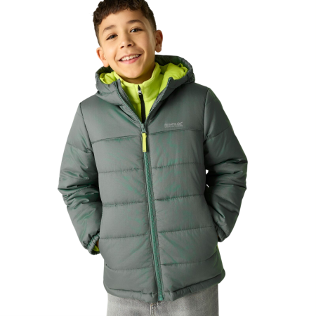 Chaqueta de invierno para niños Regatta Junior Hooded Marizion Dark Forrest Green khaki Dark Forrest (Wild Lime)