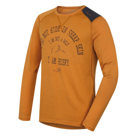 Camiseta funcional de hombre Husky Merino 100 dl. rukáv Wolf marrón BrownOrange