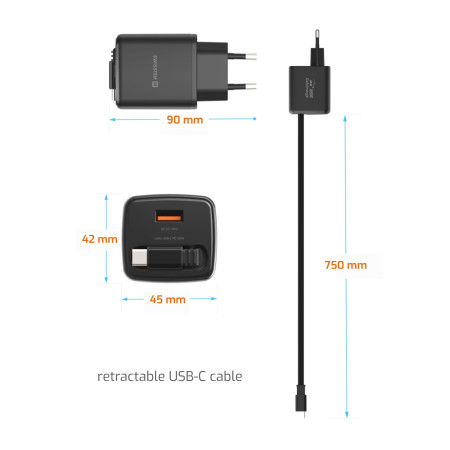 Adaptador Swissten SlideCharge Gan 30W, 1X USB-A 18W