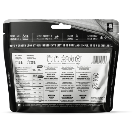 Comida deshidratada Lyo food Payasam de avena