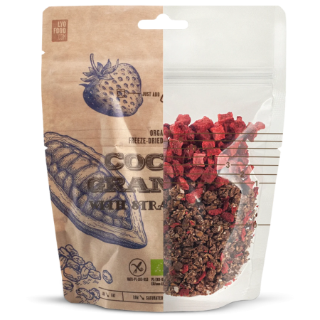 Comida deshidratada Lyo food Granola de cacao con fresas