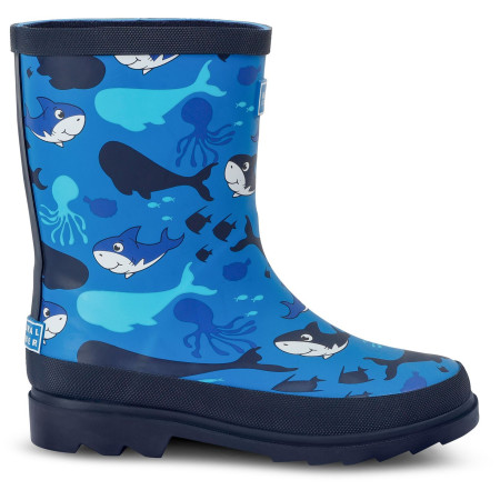 Botas de agua para niños Regatta Mudplay II Junior 4DT azul Bubbles the Shark Blue Print