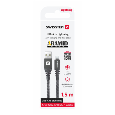 Cable de carga y datos Swissten Aramid Reinforced USB/Lightning 1,5 m