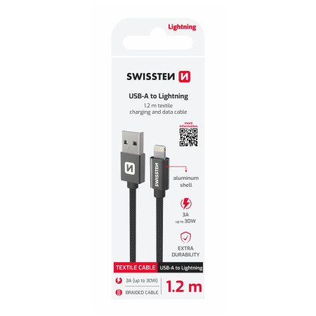 Cable de carga y datos Swissten Textile USB / Lightning 1,2 m