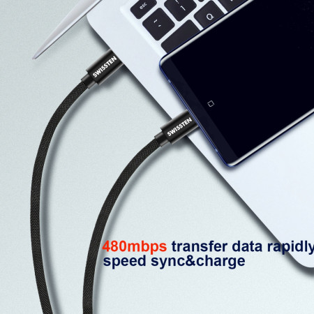 Cable de carga y datos Swissten Textile USB-C / USB-C 1,2 m