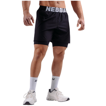 Pantalones cortos de hombre Nebbia Double-Layer Training Shorts Primal negro BLACK