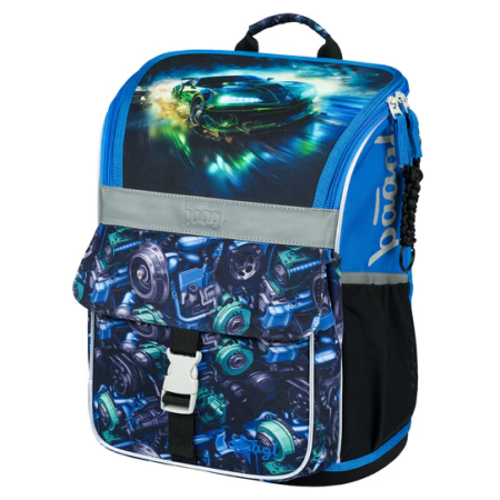 Mochila escolar para educación primaria Baagl Zippy azul/negro Závodní auto