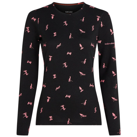 Camiseta funcional de mujer Icebreaker Women Merino 200 Oasis LS Crewe Snow Day negro Blck/Acdpnk/Aop