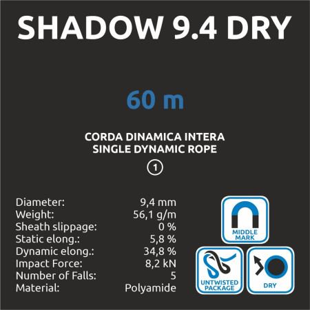 Cuerda de escalada Camp Shadow 9.4 Dry - 60m