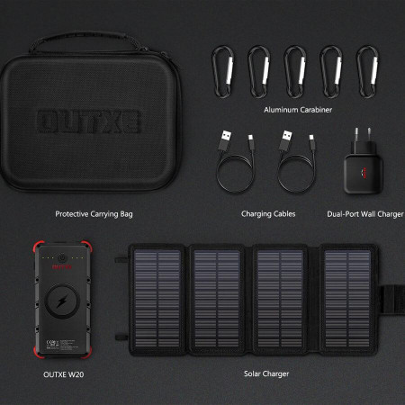 Juego de cargador solar y batería externa OUTXE W20 Outdoor Charger Kit negro