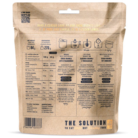 Comida deshidratada Lyo food Granola de cacao con fresas