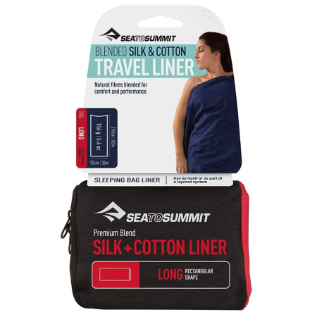 Forro para saco de dormir Sea to Summit Silk+Cotton Liner Long Rec (2020) azul NavyBlue