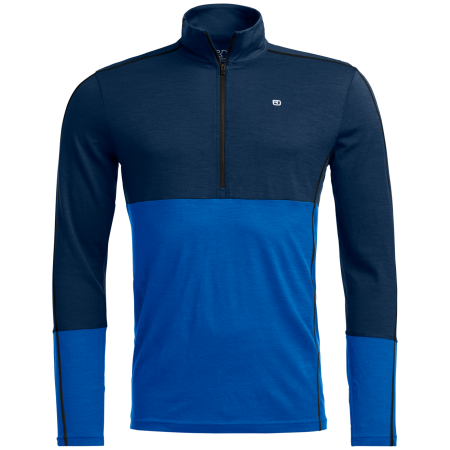 Sudadera funcional de hombre Ortovox 185 Rock'N'Wool Zip Neck azul/ azul claro Deep Ocean