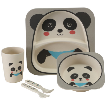 Vajilla infantil Vango Bamboo Panda Kids Set blanco/gris BambooPanda