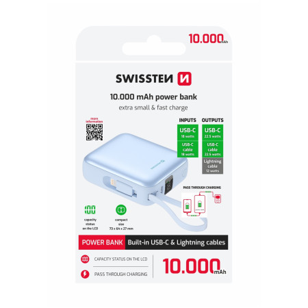 Batería externa Swissten Space 10000 mAh USB-C + Lightning azul modrá