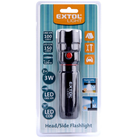 Linterna Extol 100lm, CREE + 150lm, COB