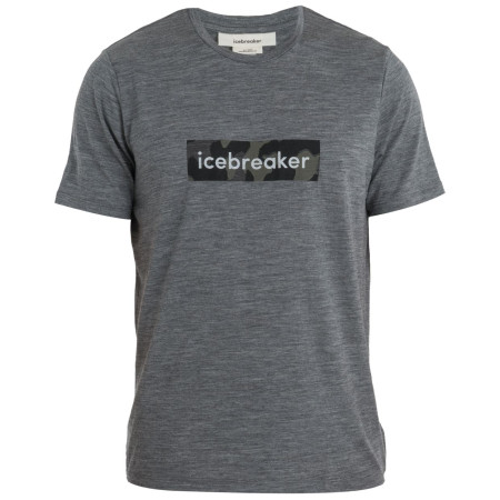Camiseta de hombre Icebreaker M Merino 150 Tech Lite II SS Tee Natural Shades Logo gris Gritstone Hthr