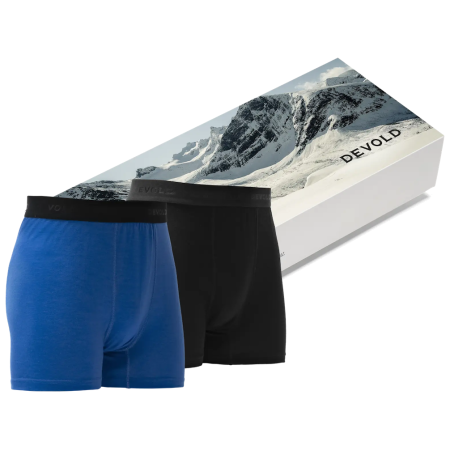 Calzoncillos bóxer funcionales para hombre Devold Breeze Merino 150 Boxer Man 2Pk negro/azul Black/Royal