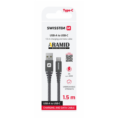Cable de carga y datos Swissten Aramid Reinforced USB/USB-C 1,5 m