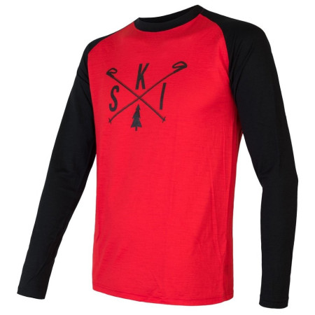 Camiseta de hombre Sensor Merino Active Pt Ski, dl.rukáv negro/rojo