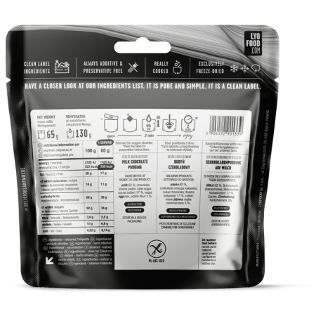 Comida deshidratada Lyo food Pudin de chocolate