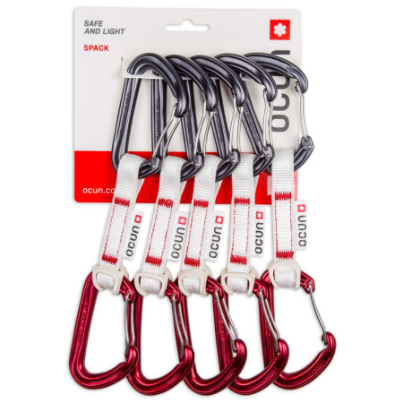 Juego de cintas express Ocún Hawk Qd Wire Bio-Dyn-Ring 15 mm 10 cm 5-Pack rojo/gris Red