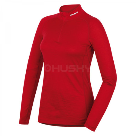 Camiseta funcional de mujer Husky Merino zip, dl.rukáv rojo