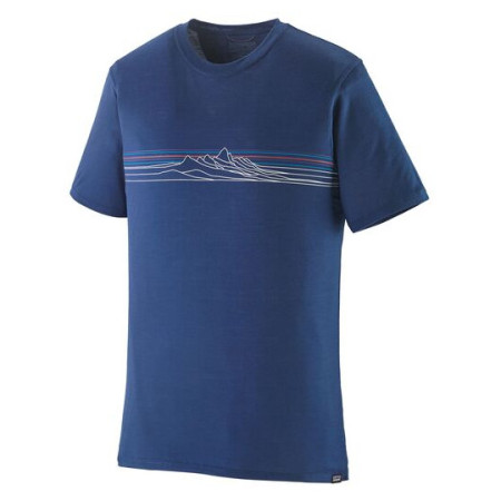 Camiseta de hombre Patagonia M's Cap Cool Merino Blend Graphic Shirt azul Strata Stripe: Clement Blue