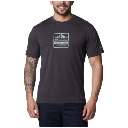 Camiseta de hombre Columbia Tech Trail™ Front Graphic SS Tee gris oscuro Black Hthr, Tested Tough PDX Graphic