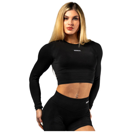 Top de mujer Nebbia Seamless Long Sleeve Crop Top Power negro BLACK
