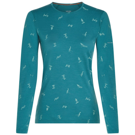 Camiseta funcional de mujer Icebreaker Women Merino 200 Oasis LS Crewe Snow Day azul claro Topaz/Hydro/Aop