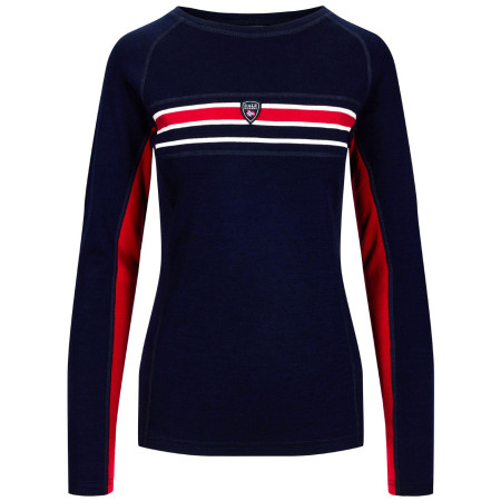 Camiseta funcional de mujer Dale of Norway Aksla Feminine Baselayer Crew neck azul oscuro Navy Red OffWhite
