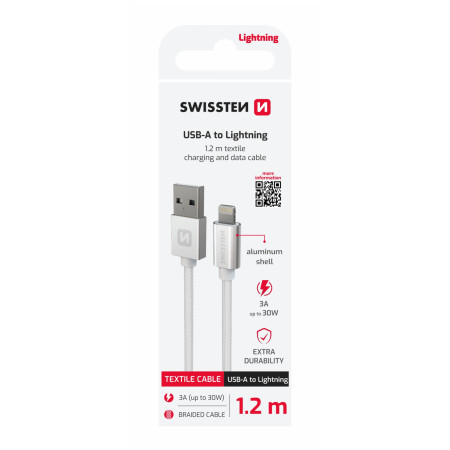 Cable de carga y datos Swissten Textile USB / Lightning 1,2 m