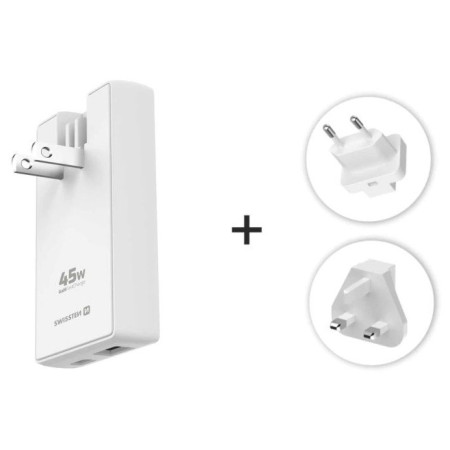 Adaptador Swissten World Travel Charger 45W GaN USB-C + USB-A